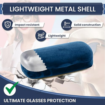 Hard Shell Glasses Case w/Cloth,Velvet Reading Glass, Eyeglass Case, Lightweight, Crush-Resistant, Men & Women - color: Blue Velvet, size: Medium