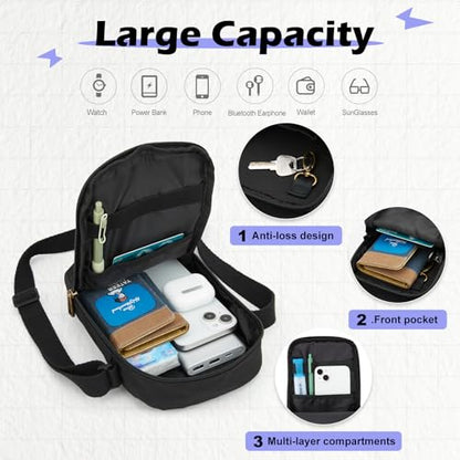 SEAFEW Mini Crossbody Bag Shoulder Bag for Men, Small Messenger Satchel Bag for Women - color: Black - Sling