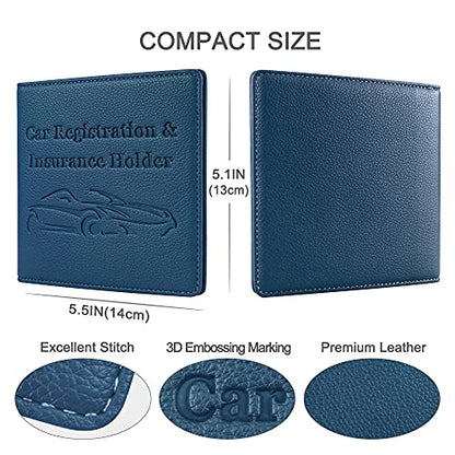 Car Registration and Insurance Holder, Premium PU Leather Vehicle Glove Box Car Organizer Men Women Wallet Accessories Case for ID, Driver's License - Blue - color: Blue