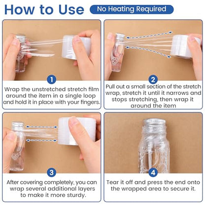 Mini Stretch Wrap Film Unheated Shrink Wrap Roll for Bottles/Jars Seal Packing (2 PCS)