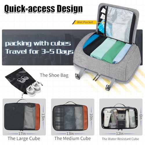 42L Travel Backpack with 4 Packing Cubes, TSA Friendly Flight Approved Carry-On Bag with USB Charging Port, Water-Resistant Weekender Business Backpack for Men Women, Fits 17.3" Laptop(Grey) - color: Grey