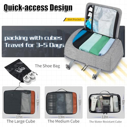 42L Travel Backpack with 4 Packing Cubes, TSA Friendly Flight Approved Carry-On Bag with USB Charging Port, Water-Resistant Weekender Business Backpack for Men Women, Fits 17.3" Laptop(Grey) - color: Grey