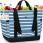 Cooler Bag Insulated, Soft Side Cooler, Reusable Grocery Bags with Zipper Closure, Thermal Leakproof Large Insulated Tote Bag for Hot/Cold Food for Grocery, Beach, Travel, Picnic - color: Gray Blue and White