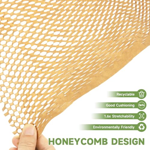 Honeycomb Packing Paper Wrap 15''x20520" (1710 ft), Substitute Alternative for Bubble Cushioning Wrap for Moving Shipping Packaging, Recyclable Moving Supplies with 48 Fragile Sticker Labels - size: 15''x1710'
