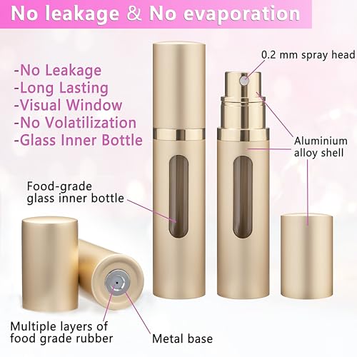 Refillable Perfume Atomizer Travel Bottle 5ml Leakproof Luxury Travel Perfume Refillable Bottle, Portable Perfume Atomizer (Gold) - color: Gold
