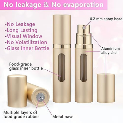Refillable Perfume Atomizer Travel Bottle 5ml Leakproof Luxury Travel Perfume Refillable Bottle, Portable Perfume Atomizer (Gold) - color: Gold