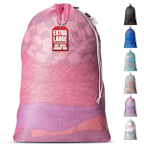 Handy Laundry Mesh Laundry Bag 24 x 36 Inches - Extra Large Heavy Duty Bag with Handles & Shoulder Strap, Breathable, Machine Washable for Dorm, Travel, Bedding & Storage - Pink - color: Pink, size: 1-Pack