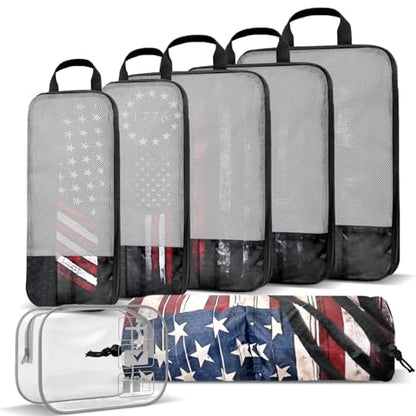 National flag Compression Packing Cubes Set (7 Piece) - 1776 flag Travel Organizer Bags Essential Bag for Clothes Shoes Cosmetics Toiletry - color: Black-9