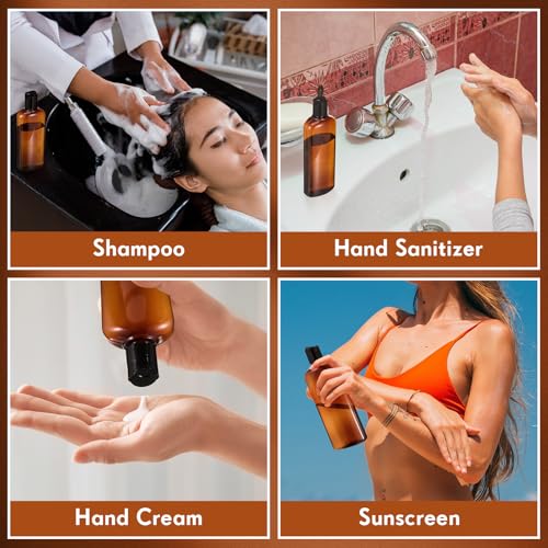 Domensi 24 Pcs Plastic Bottle Squeeze Containers with Disc Cap Travel Bottles Reusable Empty Toiletries Shampoo Containers Refillable Travel bottles for Shampoo Lotions (6.8oz,Brown) - color: Brown, size: 6.8oz