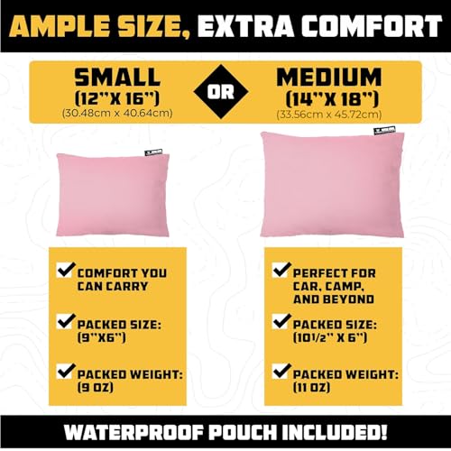 Wise Owl Outfitters Camping Pillow – Memory Foam Travel Pillow for Airplane Sleeping, Hiking, Backpacking & Outdoor Use - Small & Portable for Adults, Car, Camp & Tent - color: Rose, size: Medium