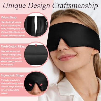 Silk Sleep Eye Mask for Side Sleeper Men Women, Eye Mask Sleeping 100% 22 Momme Pure Mulberry Silk for Night Sleep,Travel, Face-Hugging Padded Eye Cover for Sleeping with Adjustable Band-Black - color: Black