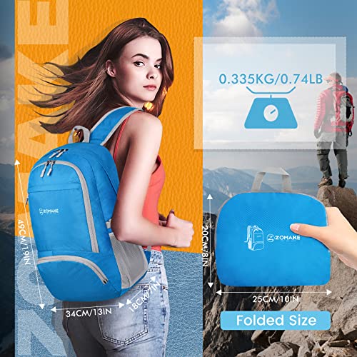 ZOMAKE Lightweight Packable Backpack 30L, Foldable Hiking Backpacks Water Resistant Compact Folding Daypack for Travel(Light Blue) - color: Light Blue
