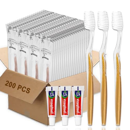 200 Pack Disposable Toothbrushes with Toothpaste Bulk Individually Wrapped, Travel Toothbrushes with Medium Soft Bristle, Manual Travel Toothbrush Kit for Adults, Kids - size: 1 Count (Pack of 200)
