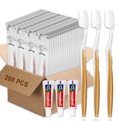 200 Pack Disposable Toothbrushes with Toothpaste Bulk Individually Wrapped, Travel Toothbrushes with Medium Soft Bristle, Manual Travel Toothbrush Kit for Adults, Kids - size: 1 Count (Pack of 200)