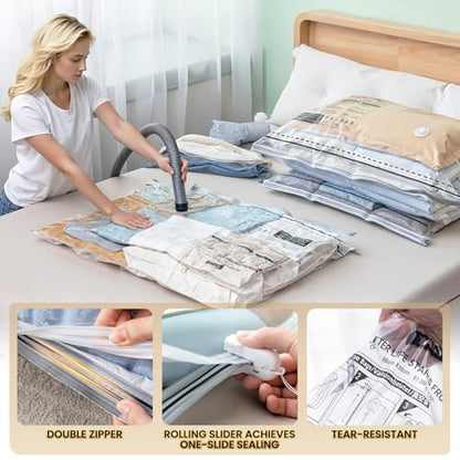 TAILI 6 Pack Vacuum Storage Bags, LONG SIDE ZIP (39x28 inch), Vacuum Seal Bags for Clothing, Jumbo Storage Space Saver for Beddings, Comforters, Blanket, Pillows and Clothes - size: 6 Jumbo