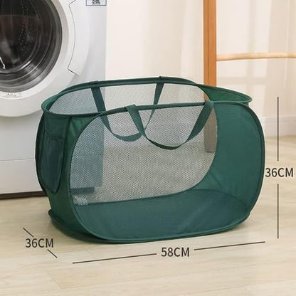 4 Pcs Mesh Popup Laundry Hamper, Opening Laundry Basket,Popup Laundry Basket with Durable Handles,Foldable Pop-up Mesh Hamper Dirty Clothes Basket for Clothes & Laundry-Home Organization - color: Green