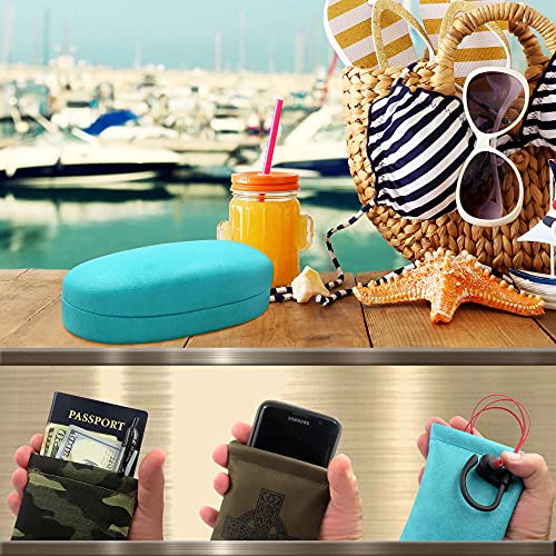 MyEyeglassCase Hard Sunglasses case - Women Glasses Case Holder - Large Durable Eyeglass Case Hard Shell with Pouch & Cloth - color: Z-combo As113 Turquoise