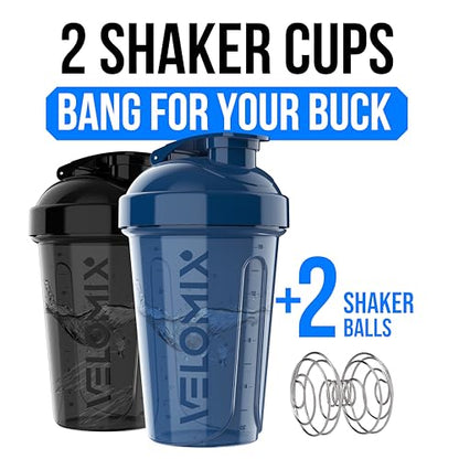 VELOMIX -2 Pack- 20 oz Protein Shaker Bottles for Protein Mixes - 2x Wire Whisk | Leak Proof Shaker Cups for Protein Shakes and Pre Workout | Protein Shaker Bottle Pack (B5) Blue/Black - color: B5) Blue / Black