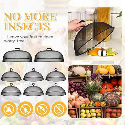 Hicarer 8 Pcs Metal Mesh Screen Food Cover for Outdoors Set Including Extra Large 18.5 in Mesh Food Tents and 11 in Large Dome Picnic Covers to Keep Bugs Away (Black) - color: Black