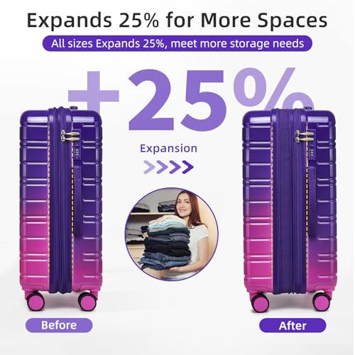 LARVENDER Luggage Sets 5 Piece Hardside Expandable Suitcase with Wheels Lock,PC+ABS Hardside Lightweight Rolling Suitcase for Women and Men,Midnight Berry - color: Midnight Berry, size: 5 Piece Set (20/24/28/DB/TB)