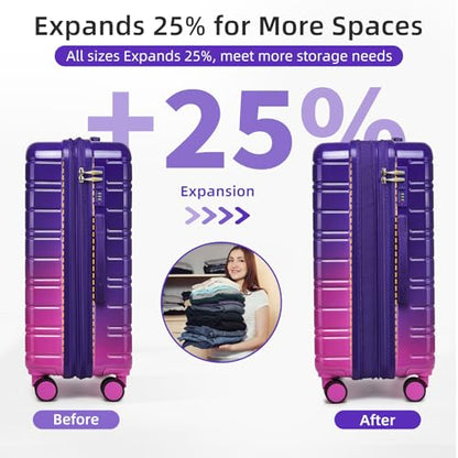 LARVENDER Luggage Sets 5 Piece Hardside Expandable Suitcase with Wheels Lock,PC+ABS Hardside Lightweight Rolling Suitcase for Women and Men,Midnight Berry - color: Midnight Berry, size: 5 Piece Set (20/24/28/DB/TB)