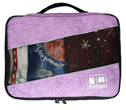 5 Set Packing Cubes for Travel Large Suitcase Luggage Organizer Bags Travel Accessories Vacation 4 Cubes 1 Laundry Pouch Bag - color: Snow Purple