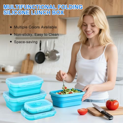 Collapsible Silicone Food Storage Containers 4 Set Airtight Leak Proof Food Containers with Lids Stackable Meal Prep for Microwave Freezer Dishwasher for Kitchen Camping Office Gray - color: Gray