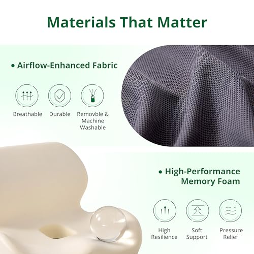 One-Piece Memory Foam Seat & Back Cushion - Lumbar Support, Adjustable Strap, Non-Slip Bottom - Breathable Removable Cover for Office Chair, Car, Truck (Grey) - color: Grey