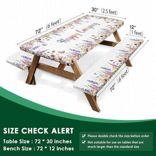 Picnic Table Cover with Bench Covers Elastic Edges, Butterfly Camper Fitted Table Cover, Outdoor Camping Essentials 72 Inch 3PCS, Waterproof Camping Fitted Tablecloth with Drawstring Bag - color: Butterfly, size: 72in