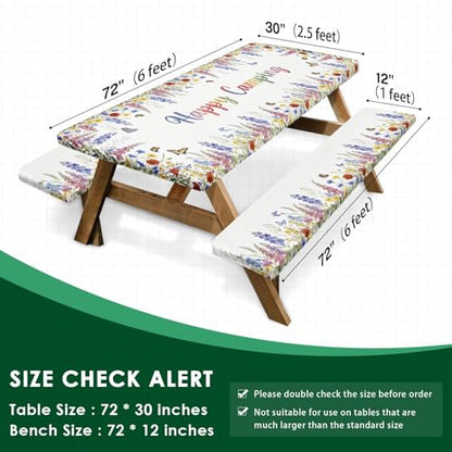 Picnic Table Cover with Bench Covers Elastic Edges, Butterfly Camper Fitted Table Cover, Outdoor Camping Essentials 72 Inch 3PCS, Waterproof Camping Fitted Tablecloth with Drawstring Bag - color: Butterfly, size: 72in