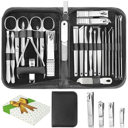 26-Piece Professional Manicure and Pedicure Kit, Nail Clippers Set, Stainless Steel Nail Care Tools with Travel Case, Silver White - color: Silver