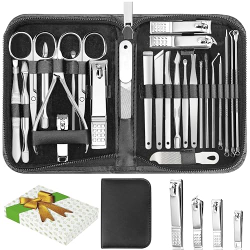 26-Piece Professional Manicure and Pedicure Kit, Nail Clippers Set, Stainless Steel Nail Care Tools with Travel Case, Silver White - color: Silver