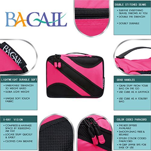 BAGAIL 6 Set Packing Cubes,Travel Luggage Packing Organizers - color: The Fushcia, style: 6 Set
