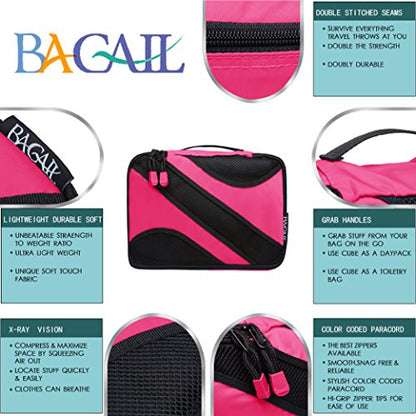 BAGAIL 6 Set Packing Cubes,Travel Luggage Packing Organizers - color: The Fushcia, style: 6 Set