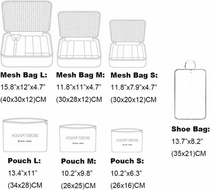 7 Set Packing Cubes Packing Organizers Travel Luggage Packing Organizers with Shoes Bag for Suitcase, Watermelon Red - color: Watermelon Red
