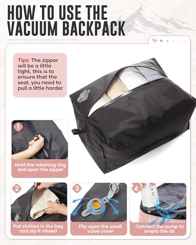 Vacuum Backpack Travel with Pump,Vacuum Seal Bags for Clothing Travel,18×14×8 Personal Item Travel Bag Flight Approved,Pink - color: A15-pink-with Pump