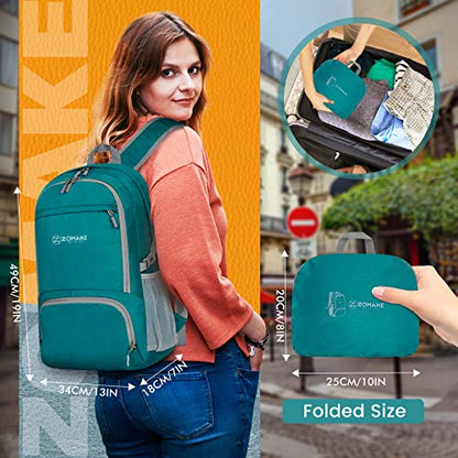 ZOMAKE Lightweight Packable Backpack 30L, Foldable Hiking Backpacks Water Resistant Compact Folding Daypack for Travel(Lake Green) - color: Lake Green