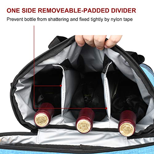Tirrinia Insulated Wine Gift carrier - 3 Bottle Travel Padded Wine Carry Cooler Tote Bag with Handle and Adjustable Shoulder Strap, Blue - color: Blue