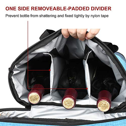 Tirrinia Insulated Wine Gift carrier - 3 Bottle Travel Padded Wine Carry Cooler Tote Bag with Handle and Adjustable Shoulder Strap, Blue - color: Blue