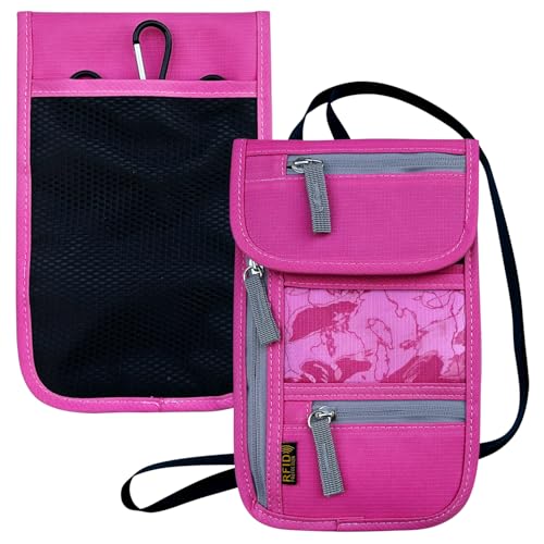 Travel Neck Wallet, RFID Blocking Passport Holder with Adjustable Neck Strap for Men and Women to Keep Cash, Credit Cards and Travel Documents Safe - Rose - color: Rose