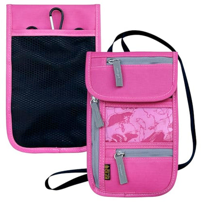 Travel Neck Wallet, RFID Blocking Passport Holder with Adjustable Neck Strap for Men and Women to Keep Cash, Credit Cards and Travel Documents Safe - Rose - color: Rose
