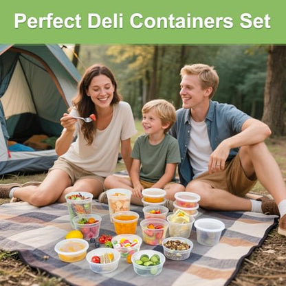 Dipoo 60 Sets (120-Piece) Deli Containers with Lids, 32/16/8 oz X 20 Set Each, Leak-Proof & BPA Free Airtight Takeout Plastic Food Storage Containers for Soup, Freezer/Microwave/Dishwasher Safe - size: Combo - 60 Sets