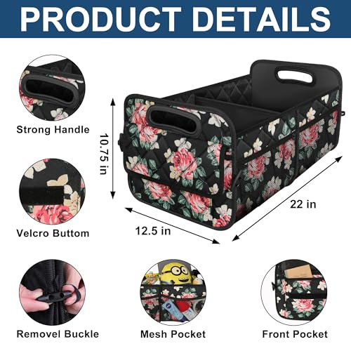 Deosk Trunk Organizer and Storage with Reinforced Handles,Car Accessories for Women/Men 50L Waterproof Polyester Trunk Organzier for Car/SUV/Minivan/Truck(Medium, Floral) - color: Floral, size: Medium