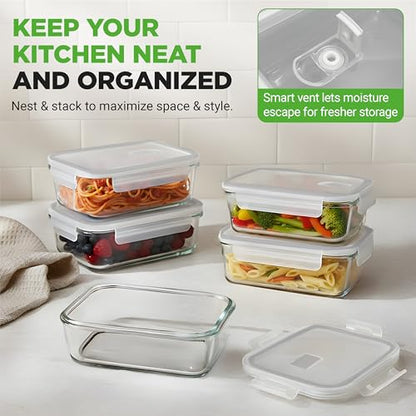 NutriChef 10 Piece Glass Food Storage Containers with Lids – 30 oz Meal Prep Containers Reusable – Airtight Glass Lunch Containers for Food Storage – Freezer to Oven Safe - Gray - color: Gray