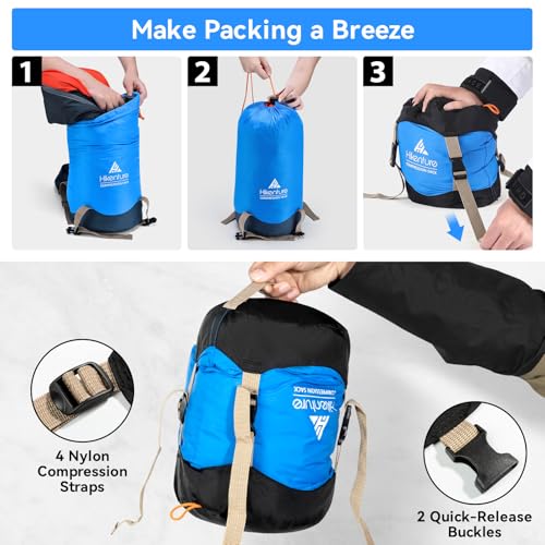 Hikenture Compression Sack for Sleeping Bag, Upgrade Anti-Tear Nylon Sleeping Bag Stuff Sack, 10L/14L/20L/30L Water-Resistant Compression Bag, Storage Bag - color: Blue, size: 10L