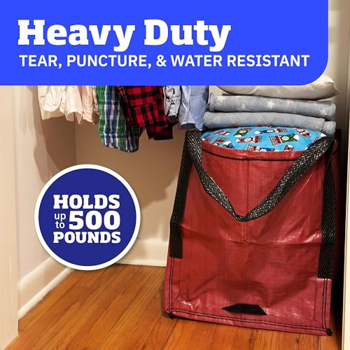 DURASACK Heavy Duty Storage Tote Bag 22-Gallon Rugged Woven Polypropylene Moving Bag, Reusable Self-Standing Design, Holds up to 500 Pounds, Pack of 4, Red - color: Red, size: Pack of 4