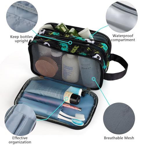 Kids Toiletry Bag for Boys, Travel Toiletry Bag for Little Young Boys Waterproof Hanging Wash Bag Toddler Traveling Toiletries, Soccer Balls Black - color: Black Soccer