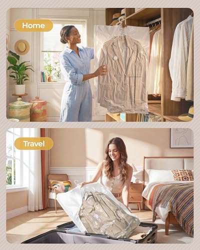 BAGSMART 4 Pack Hanging Vacuum Storage Bags for Clothes, Space Saver Bags for Closet Organization, Air-tight Vacuum Sealer Bags for Heavy Coats, Suits, Dresses, Jackets, Hand Pump Included - size: 4 Combo Hanging