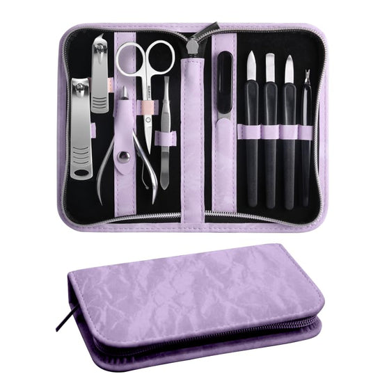 Manicure Pedicure Set, Nail Clipper Set 10-Piece Set Professional Manicure Kit Stainless Steel Nail Kit with Portable Leather Travel Case Gift for Men Boyfriend Parent (purple) - color: Purple