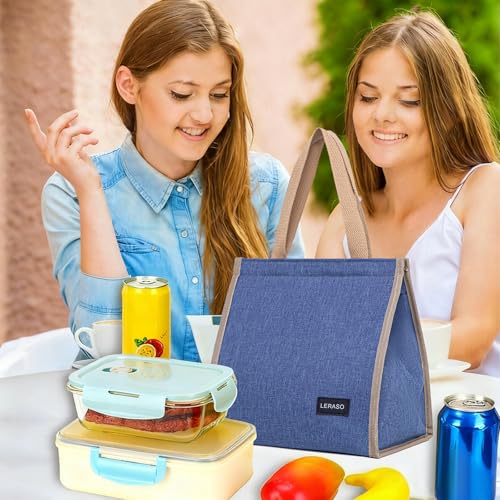 Insulated Lunch Bag for Work, 10.2"x5.9"x10.2" Oxford Waterproof Striped Canvas Tote Bag - color: Blue